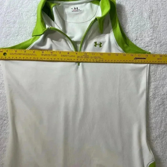 Under Armour Women Med Polo White Kelly-Green Tank Heat Gear Golf Athleisure NEW - Picture 5 of 9